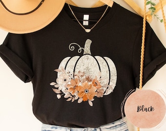 Floral Pumpkin Shirt: Fall Thanksgiving Women's Tee