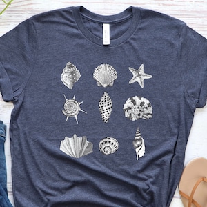 Vintage Sea Shell Shirt, Beach Shirt, Summer Graphic Tees, Eco Fashion Organic Outfit, Casual Sea Creatures T-Shirt,Conch Conchology  Shirt