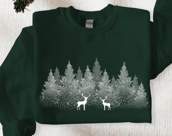 Winter Forest Reindeer Sweatshirt: Christmas Nature View