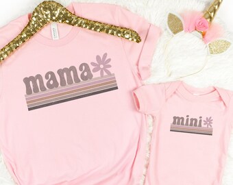 Retro Boho Mama Mini Matching Shirts: Mom & Baby Tees