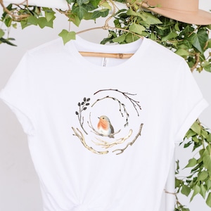Bird Shirt, Bird Nest Tee, Watercolor Bird Branches, Bird Home Tshirt, Bird Cage, Bird Lover Shirt, Nature, Peace, Cute Bird, Gift For Bird image 2