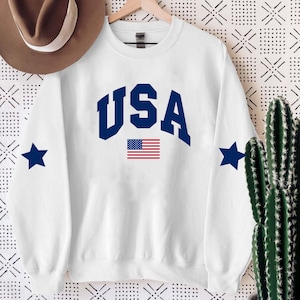 USA Patriotic Sweatshirt With Arm Patch, 4th of July Sweater, Fourth of July Party , Freedom Celebration, Group USA Party, Independence Day