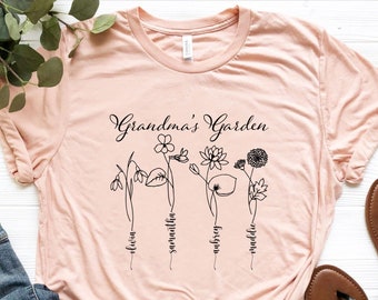 Custom Grandma Birth Month Shirt ,Birth Flowers Shirt With Kids Names, Personalized Mom Shirt, Mother&#39;s Day Shirt, Custom Kid&#39;s Names Shirt