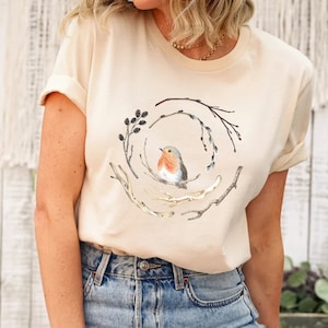 Bird Shirt, Bird Nest Tee, Watercolor Bird Branches, Bird Home Tshirt, Bird Cage, Bird Lover Shirt, Nature, Peace, Cute Bird, Gift For Bird image 1