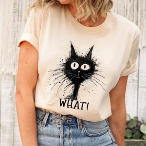 Funny Cat Halloween Shirt, Cat Lower Halloween Tee, Shocked Cute Black Cat Saying What, , Murderous Cat Tee, Cat What Shirt, Scary Cat