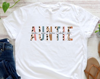 Custom Auntie Shirt With Kids Names, Leopard Print Personalized Auntie Shirt, Gift For Auntie , Custom Auntie Gift, Gift For Aunt, Mom Shirt