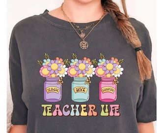Floral Teacher Shirt: Teach Love Inspire, Comfort Colors Tee
