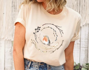 Bird Shirt, Bird Nest Tee, Watercolor Bird Branches, Bird Home Tshirt, Bird Cage, Bird Lover Shirt, Nature, Peace, Cute Bird, Gift For Bird