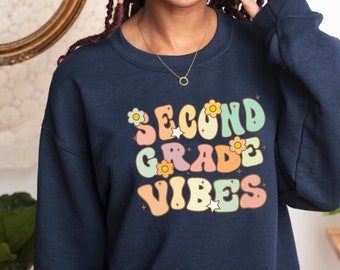 Retro Second Grade Teacher Sweatshirt: Elementary School Vibes