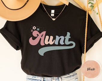 Retro Floral Aunt T-Shirt, Pastel Design, Auntie Gift