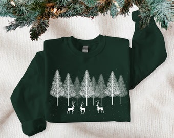 Winter Forest Reindeer Sweatshirt: Christmas Nature View