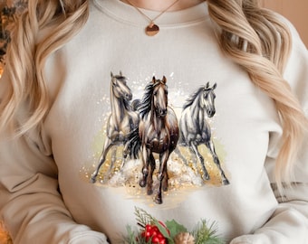 Horse Sweatshirt, Running Watercolor Horses Tshirt, Horse Gifts, Horse Racing, Horse Art, Horse Owner Gift,Wild Horse Shirt,Horse Hair Shirt