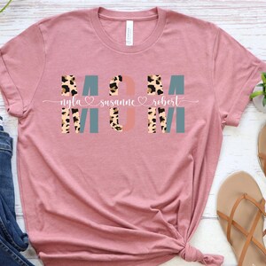 Custom Mom Shirt With Kids Names, Leopard Print Personalized Mom Shirt ...