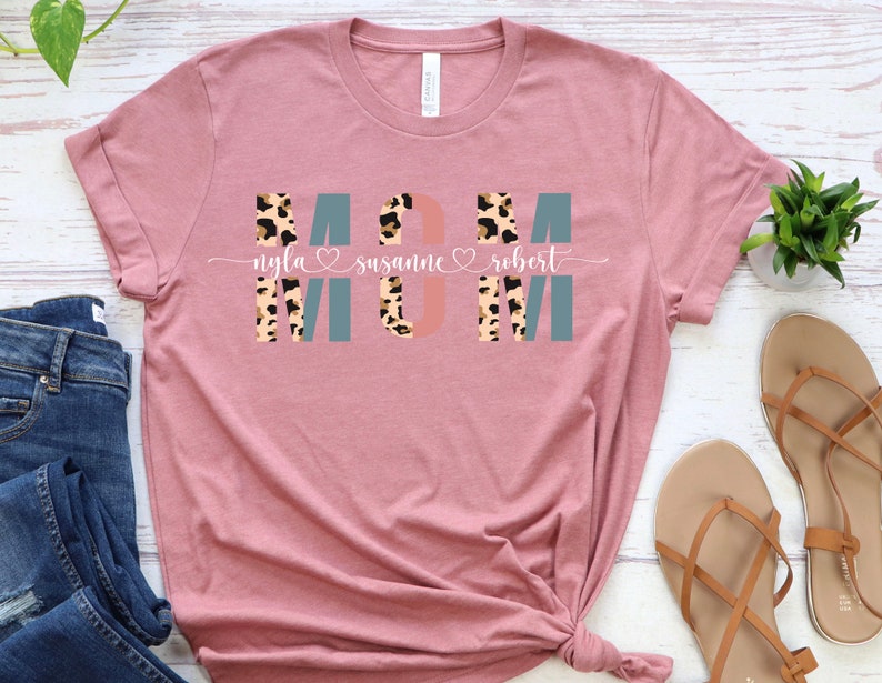 Custom Mom Shirt With Kids Names Leopard Print Personalized - Etsy