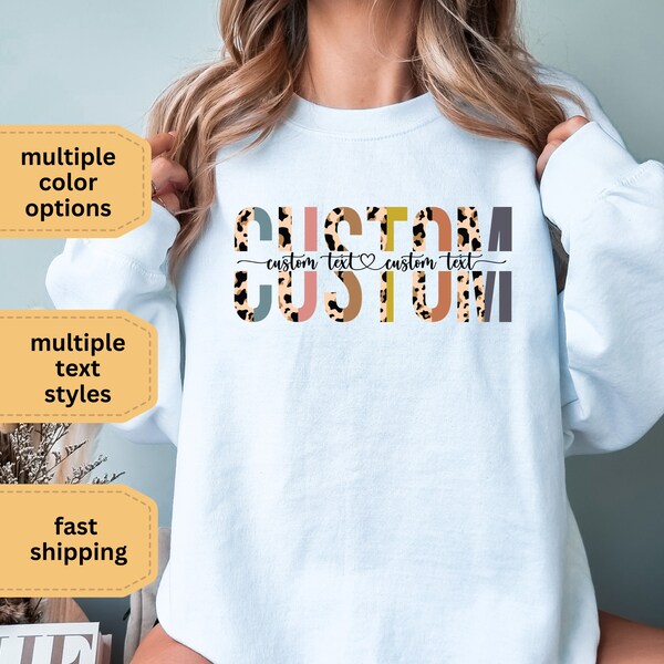 Custom Leopard Print Text Sweatshirt, Personalized Shirt, Gigi, Meme, Mama, Tutu , Mommy, Teacher ,Mother's Day Shirt, Custom Kid's Names