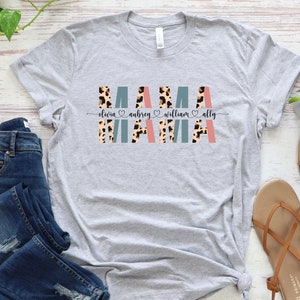 Custom Mama Shirt With Kids Names Leopard Print Personalized - Etsy