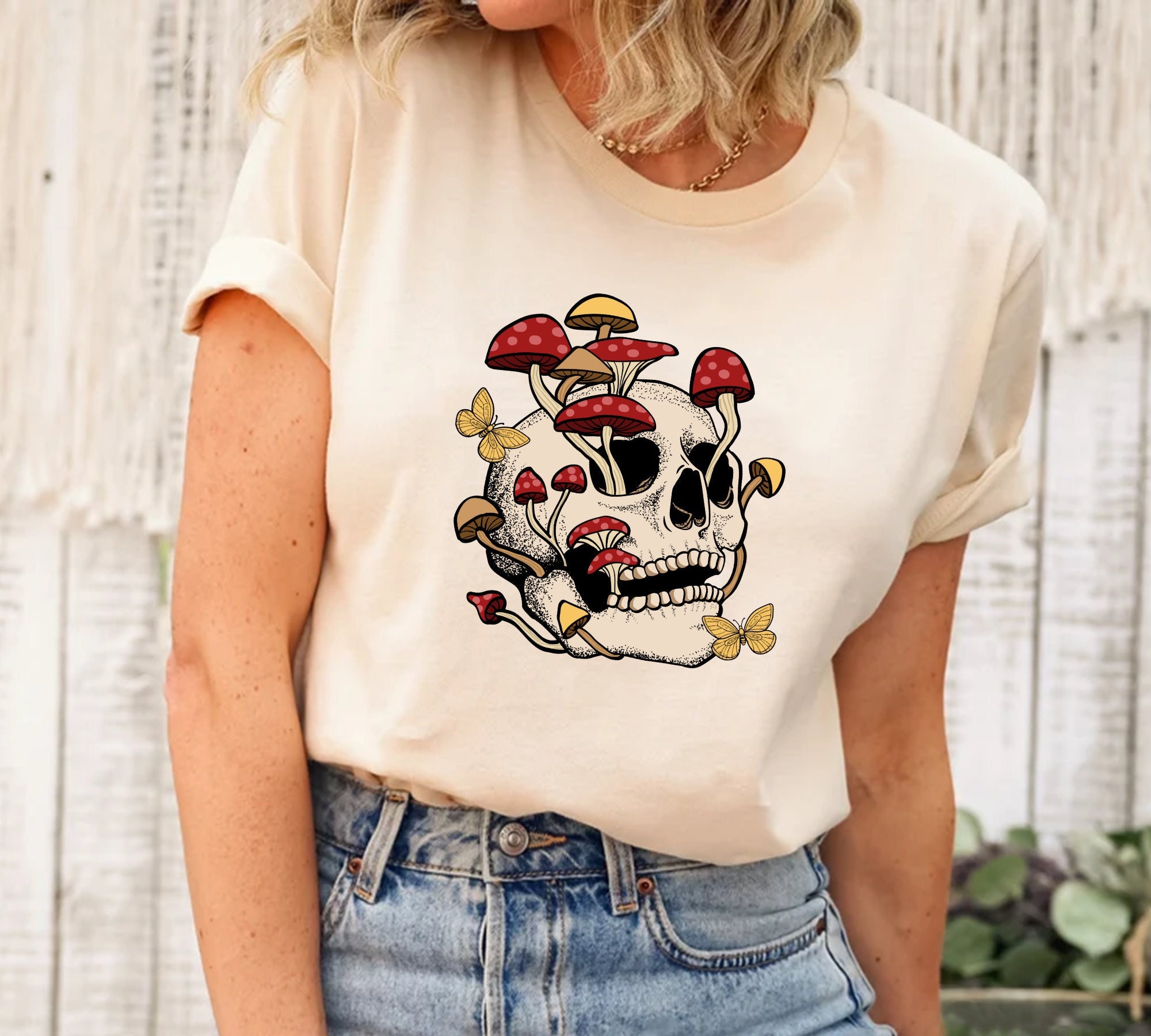 Mushroom Skeleton Halloween Shirt, Hippie Mushroom Skull Shirt