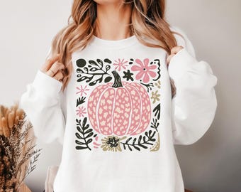 Pink Leopard Pumpkin Sweatshirt, Trendy Fall Crewneck