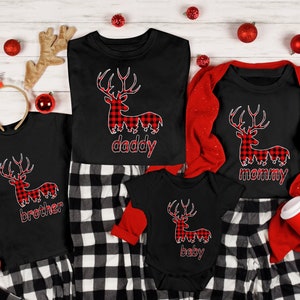 Custom Family Deer Christmas Shirt: Buffalo Plaid Xmas T-Shirt 画像 2