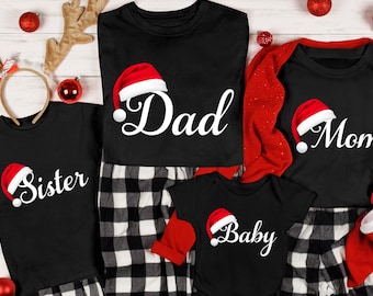 Personalized Family Christmas Shirts: Custom Name Santa Hat Matching 2024