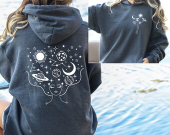 Celestial Hoodie: Women, Planets, Stars - Both Sides Printed