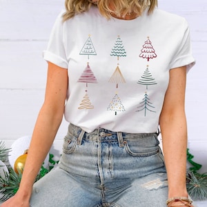 Retro Minimalist Christmas Tree Shirt, Christmas Doodle Tee, Simple Christmas Tee, Holiday Tee, Christmas Gift for Woman and Kids,Tree shirt