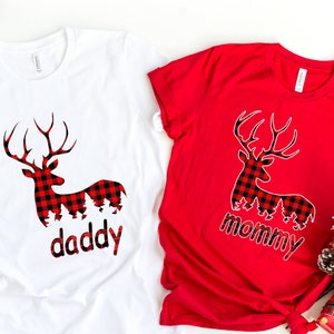 Custom Family Deer Christmas Shirt: Buffalo Plaid Xmas T-Shirt 画像 3