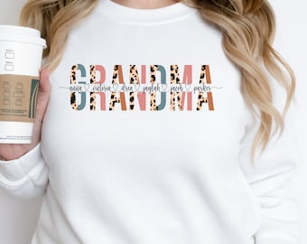 Custom Grandma Sweatshirt With Kids Names, Leopard Print Personalized Grandma Shirt, Custom Names Mom Sweatshirt, Gift For Grandma,Mom Shirt