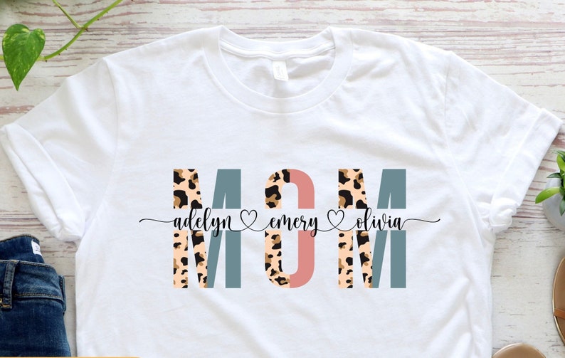 Personalized Leopard Print Mom Shirt With Kids Names image 1