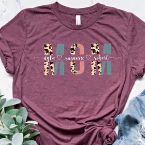 Personalized Leopard Print Mom Shirt With Kids Names image 2
