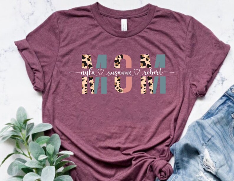 Personalized Leopard Print Mom Shirt With Kids Names image 2