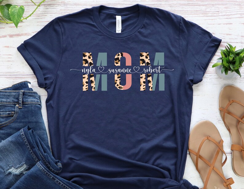 Personalized Leopard Print Mom Shirt With Kids Names image 4