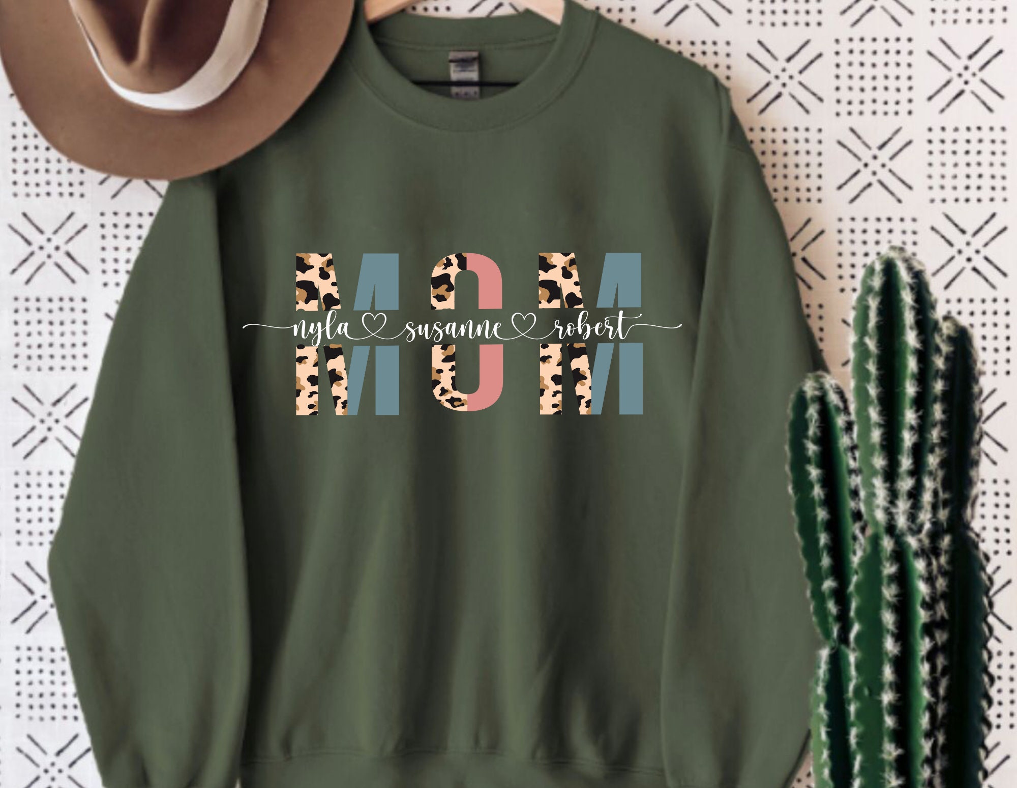 Custom Mom Sweatshirt With Kids Names Leopard Print - Etsy
