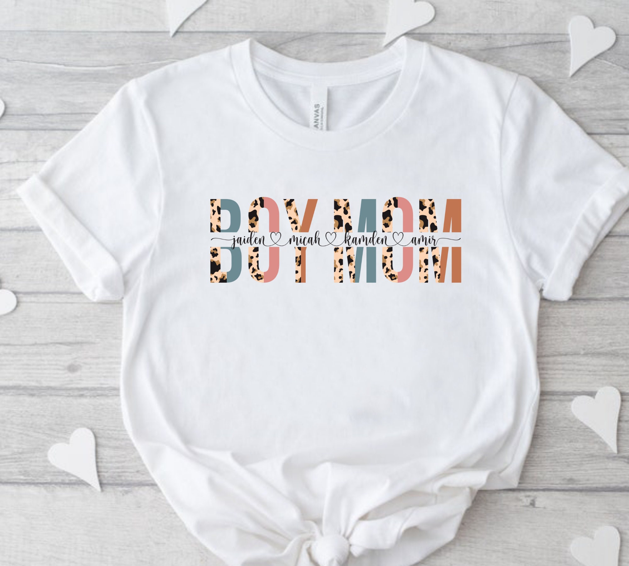 Custom Boy Mom Shirt With Kids Names Leopard Print Etsy