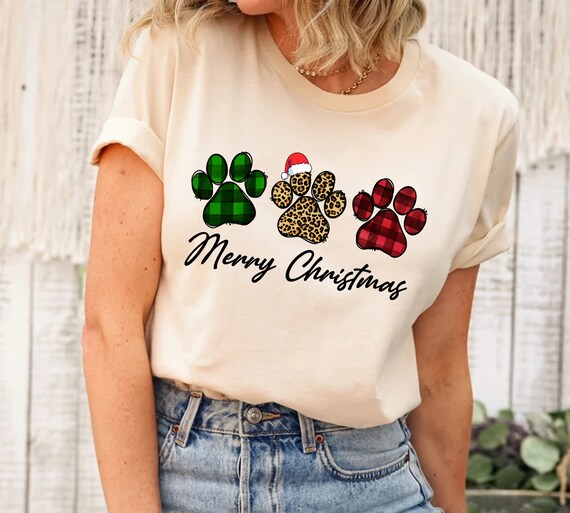 Dog Mom Christmas Shirt: Plaid Paw Prints, Dog Lover Gift