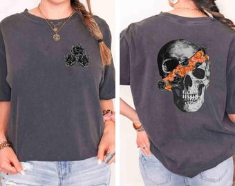 Floral Skull Halloween T-Shirt, Black Roses Graphic Tee