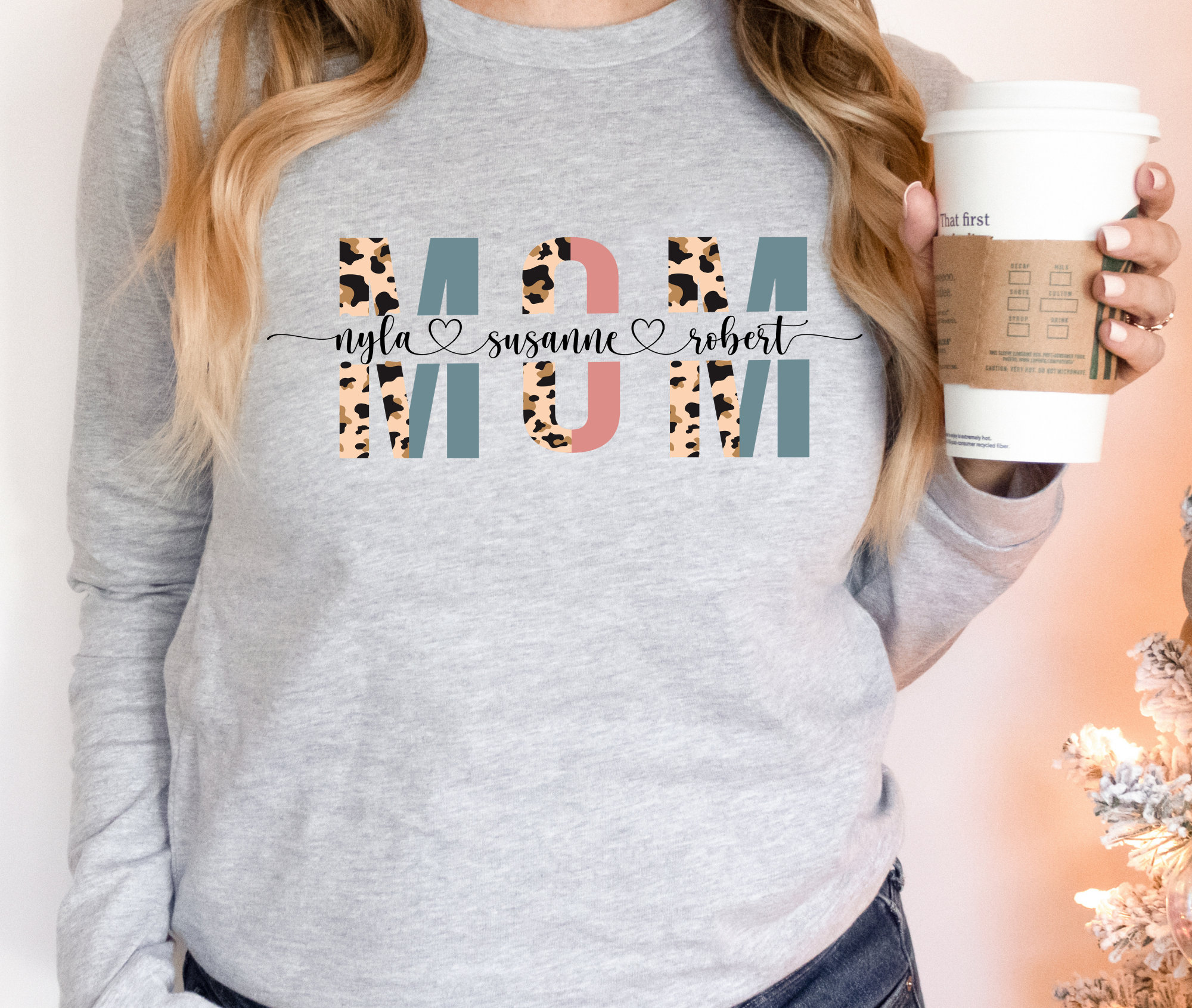 Custom Mom Long Sleeve Shirt With Kids Names Leopard Print Etsy