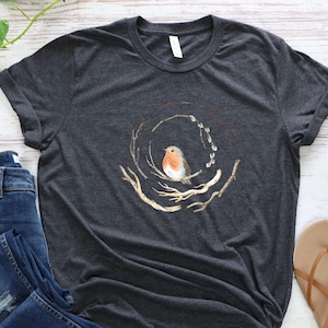 Bird Shirt, Bird Nest Tee, Watercolor Bird Branches, Bird Home Tshirt, Bird Cage, Bird Lover Shirt, Nature, Peace, Cute Bird, Gift For Bird image 6
