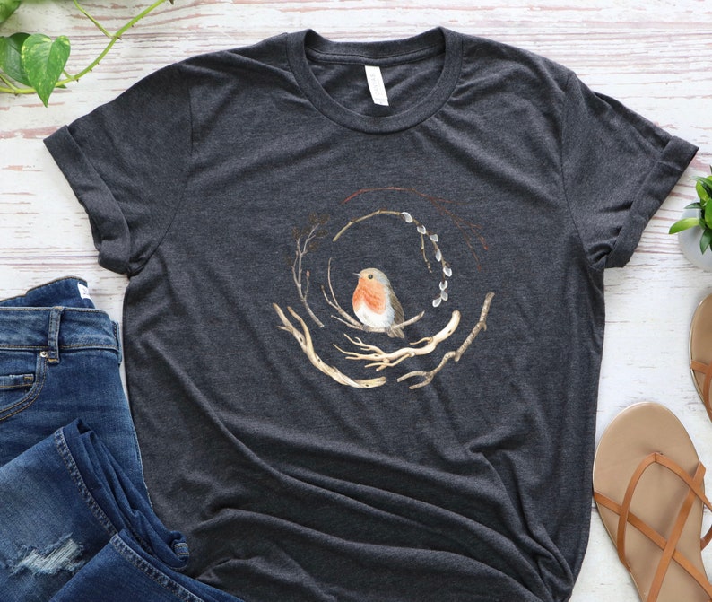 Bird Shirt, Bird Nest Tee, Watercolor Bird Branches, Bird Home Tshirt, Bird Cage, Bird Lover Shirt, Nature, Peace, Cute Bird, Gift For Bird image 6