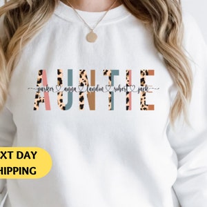 Custom Auntie Sweatshirt With Kids Names, Leopard Print Personalized Auntie Sweatshirt,Gift For Aunt, Custom Names Aunt Sweatshirt,Aunt Gift