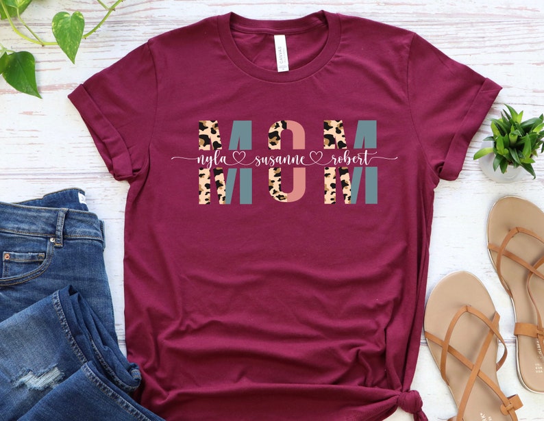 Custom Mom Shirt With Kids Names Leopard Print Personalized - Etsy