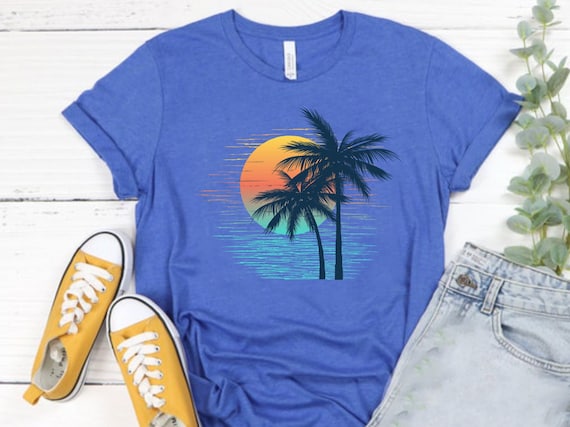 Retro Tropical Sunset Summer Shirt, Vintage Palm Tree Shirt