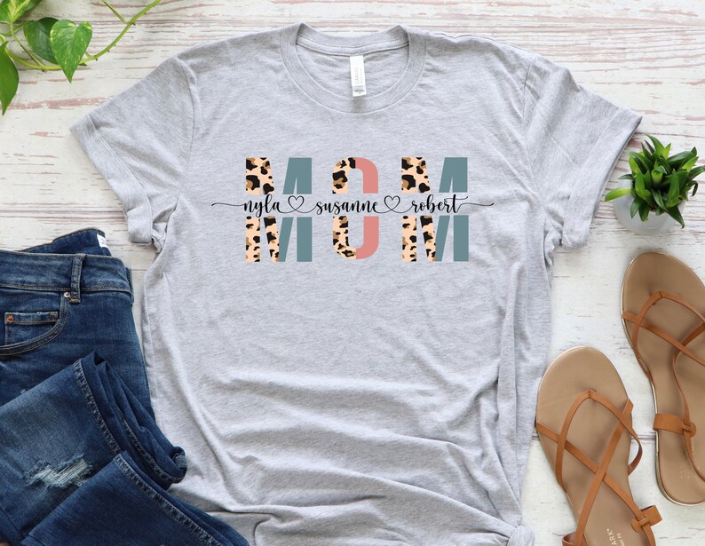 Personalized Leopard Print Mom Shirt With Kids Names image 3