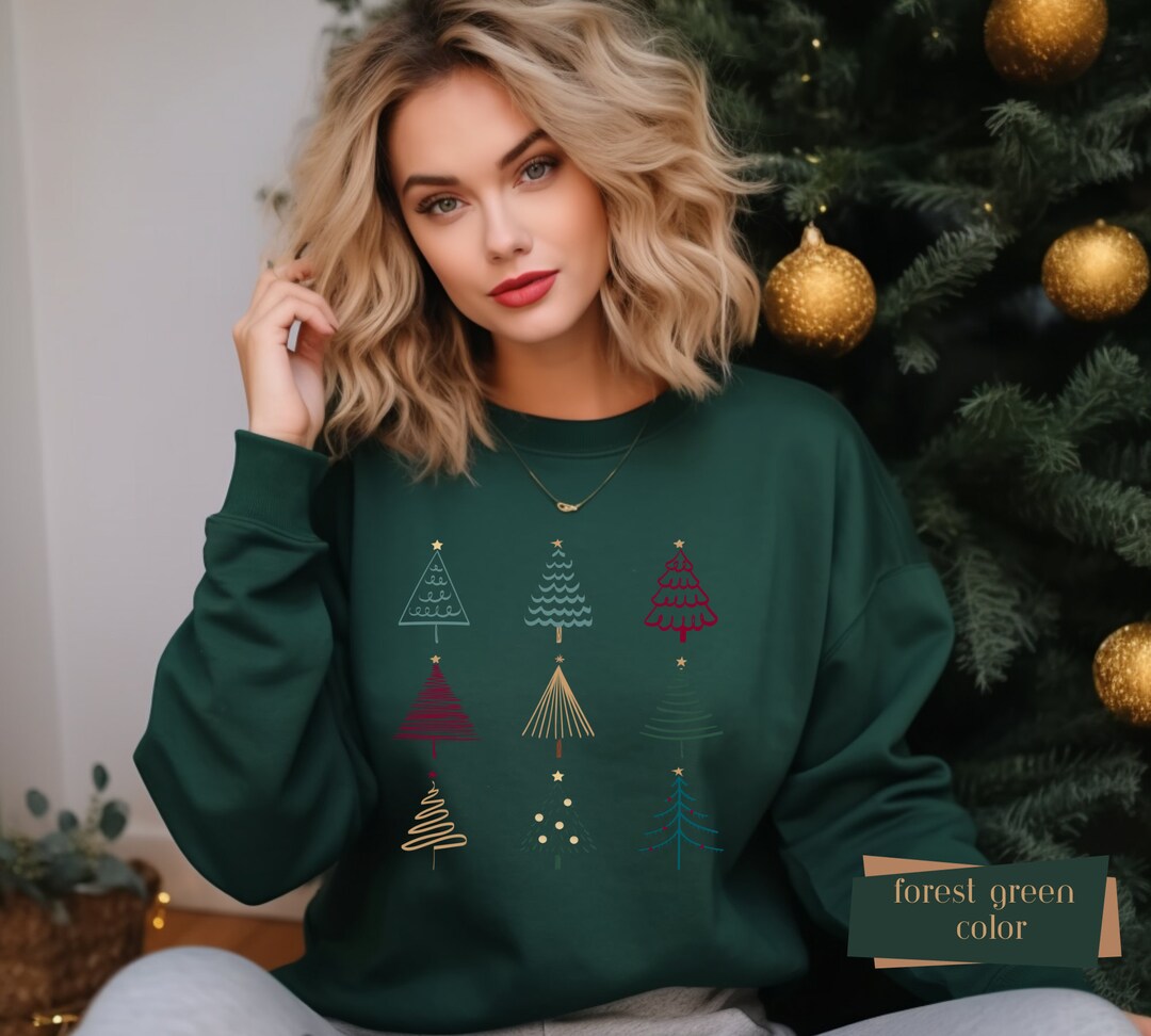 minimalist-christmas-sweatshirt-christmas-doodle-tree-shirt-etsy