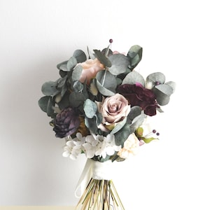 Deep Purple and Pink Bridal Bouquet l Burgundy Wedding Bouquet | Bridesmaid Bouquet | Blush Greenery Wedding Bouquet | Rustic Boho Flower