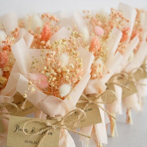 Mini Bouquet di fiori secchi rosa / Favori di nozze personalizzati per gli ospiti / Decorazioni di nozze Boho / Magnete di fiori in miniatura l Bomboniere di massa