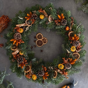 24 Inch Fall Wreath for Front Door, Halloween Decorations, Handmade Natural Autumn Wreaths, Orange Flower Wreaths, Everyday Flowers Decor