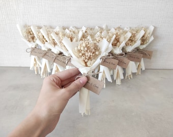 White Natural Dried Mini Bouquet | Personalized Wedding Favors for Guests | Handmade Preserved Flowers | Miniature Floral Magnet