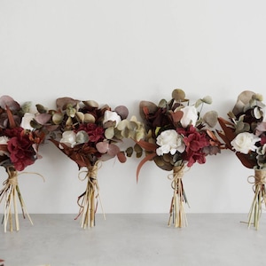 Burgundy Bridemaids Bouquet | Rustic Boho Blue Wedding Bouquet | Dried Flower Bridesmaid Bouquets | Preserved Flowers Dark Color