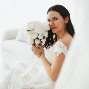 Peony Bridal Bouquet | Handmade Wedding Bouquet | White Leaves Timeless Bouquet | Artificial Wedding Flowers l 2025 Wedding Trend Bouquet